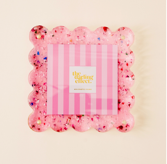 Square Scalloped Acrylic Frame-Confetti Pink