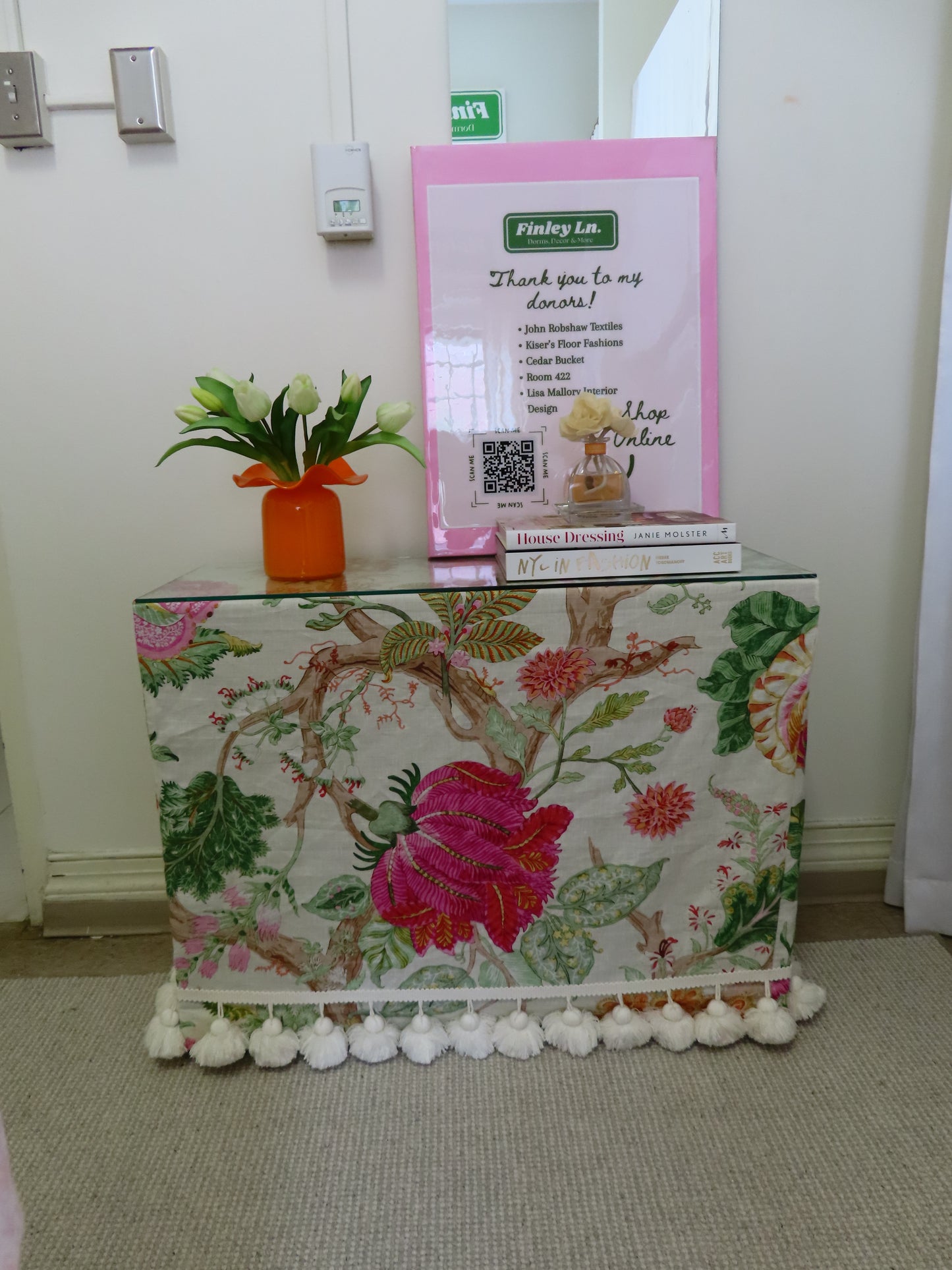 Table, Table Skirt and Glass Top