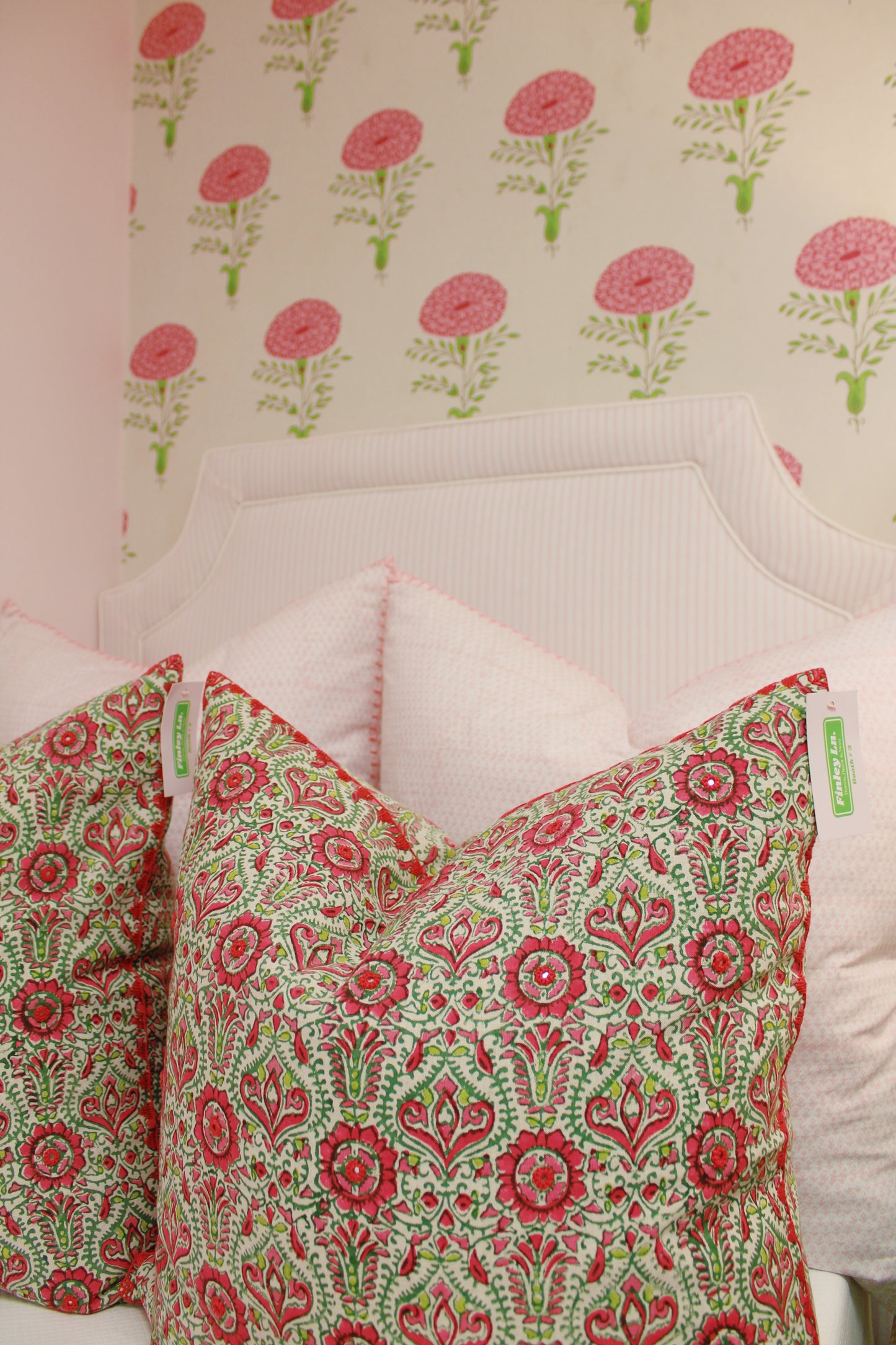 Pink Ticking Stripe Twin Headboard