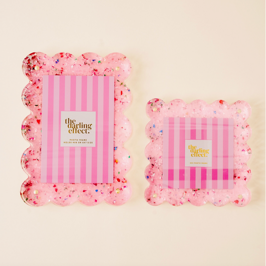 Rectangle Scalloped Acrylic Frame-Confetti Pink