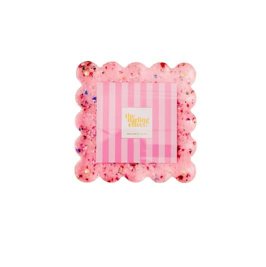 Square Scalloped Acrylic Frame-Confetti Pink